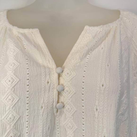 FRYE Cream Textured Boho Peasant Blouse Womens Medium Puff Sleeve - Picture 4 of 9